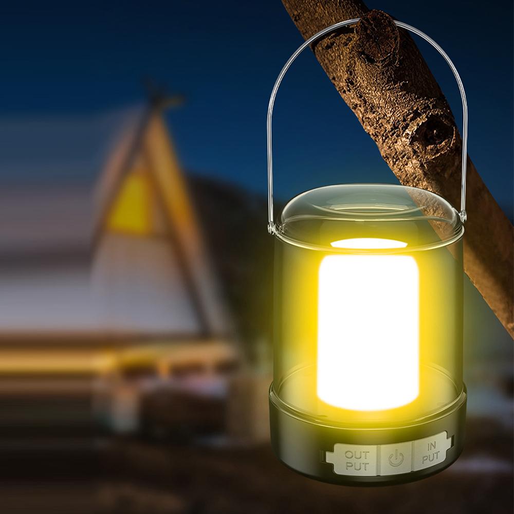 LED Camping Light USB Rechargeable Campsite Lantern Portable Tent Lamp Waterproof Power Bank with 3 Light Modes Stepless Dimming for Camping Hiking Tent Fishing