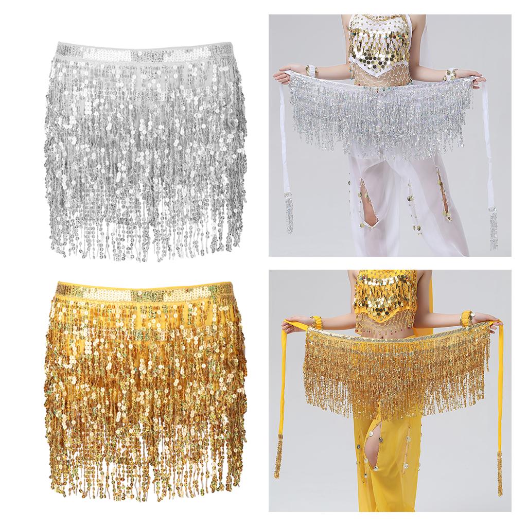 2 Pcs Women Fashion Belly Dance Hip Scarf Mini Skirt With Fringe Fancy Dress