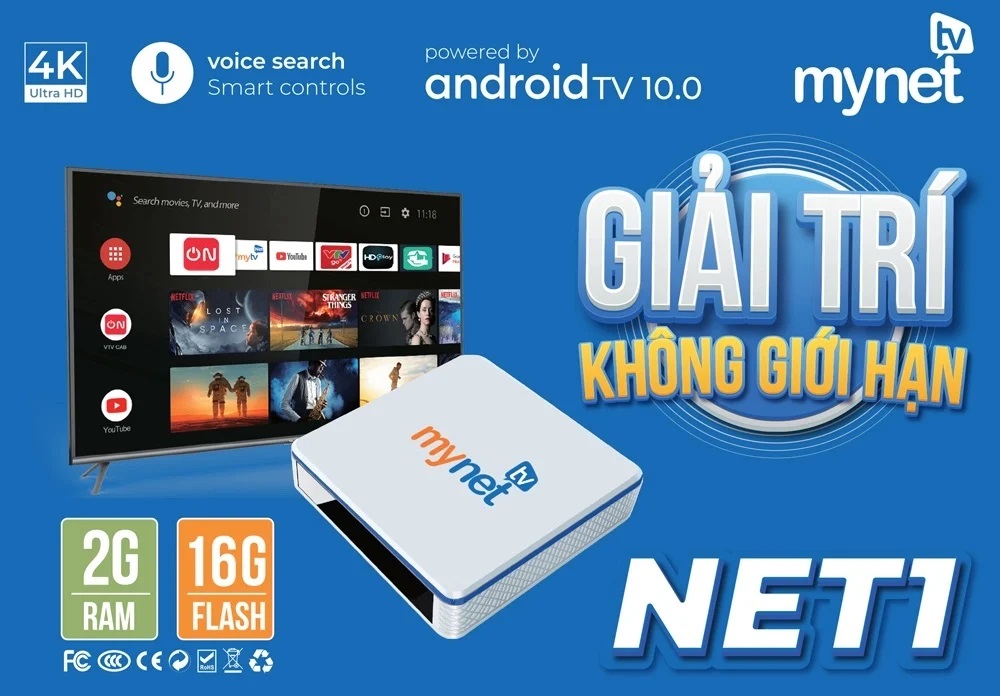 Android MyTV Net 2H Ram 2G Rom 16G Tặng New 2022 Android 10.0 hỗ trợ điều khiển Giọng nói - Hàng chính hãng - Tặng Kèm Remote Voice