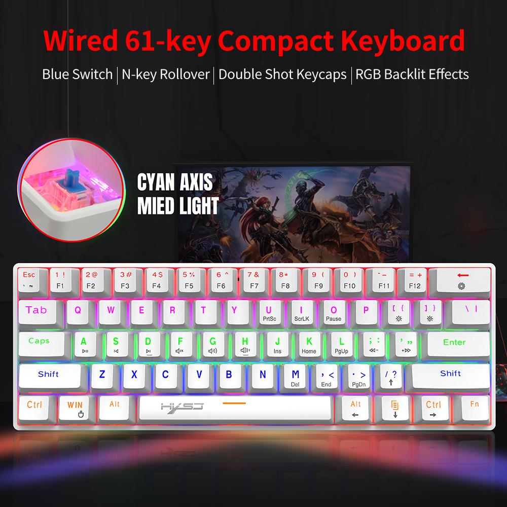 HXSJ V900 Wired 61-key Compact Mechanical Keyboard RGB Backlit Keyboard N-key Rollover Blue Switch Double Shot Keycaps
