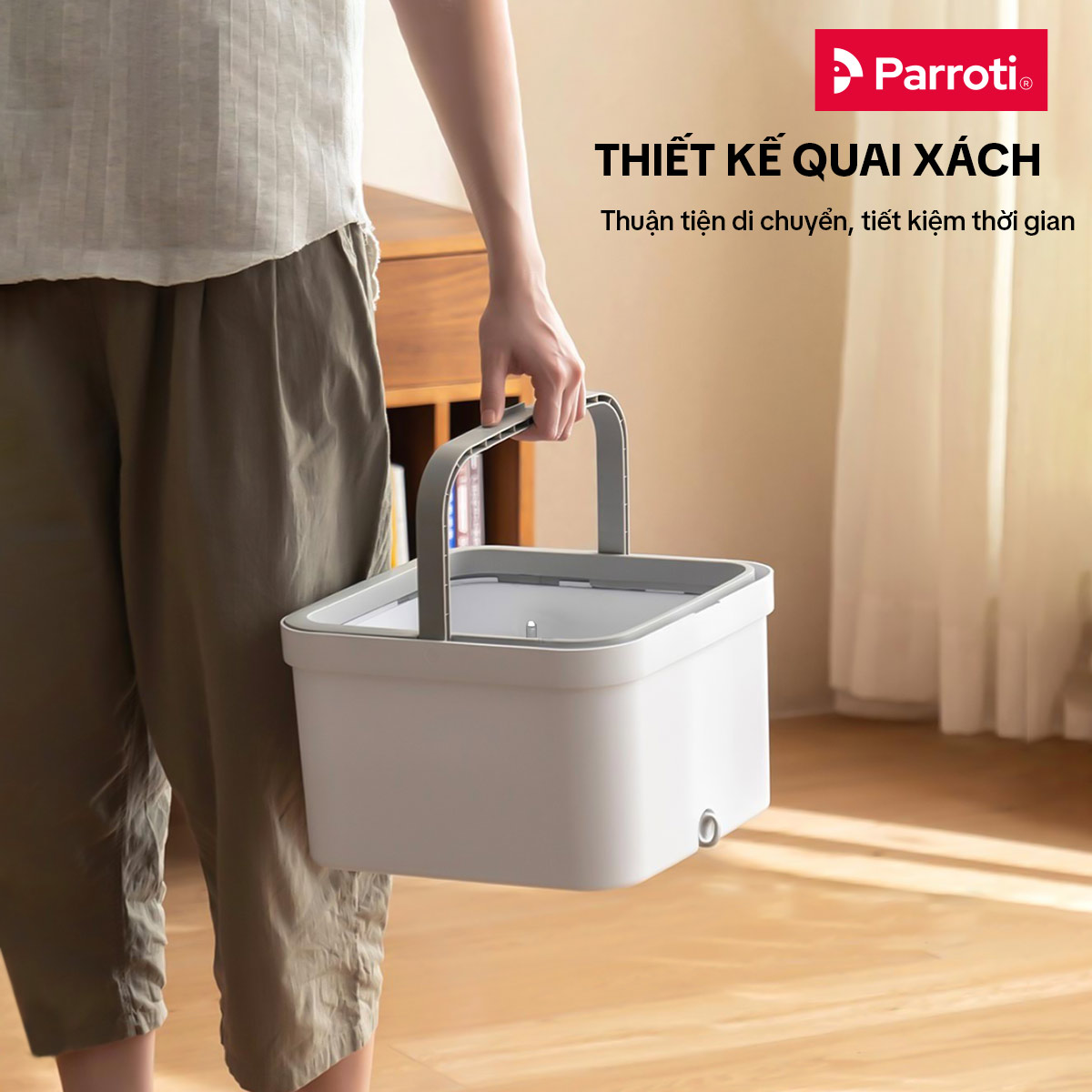 Cây lau nhà tách nước bẩn, bộ lau nhà tự vắt xoay 360 độ, chổi lau nhà thông minh Parroti Spin - SA01