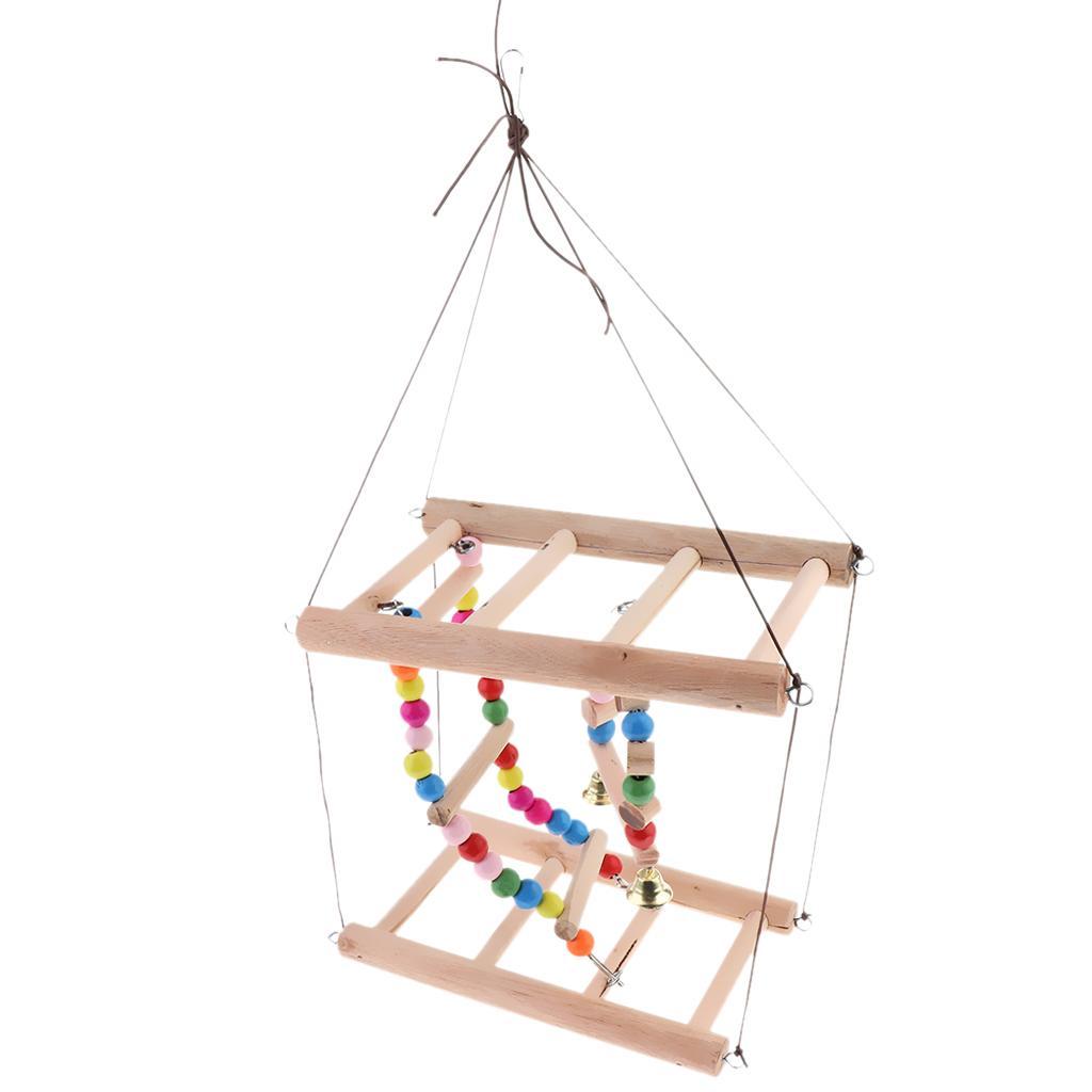 Bird Wooden Ladder Parrot Swing Cage Activity Toys with Bell