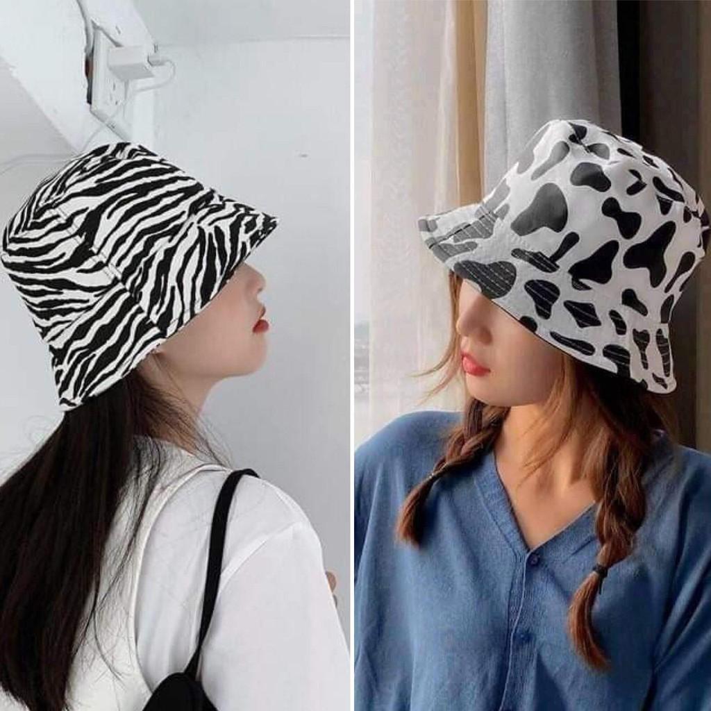 Mũ Ngựa Vằn Bò Sữa Unisex  Mũ vành tròn tai bèo, bucket màu loang trắng đen nam nữ Ulzzang HO