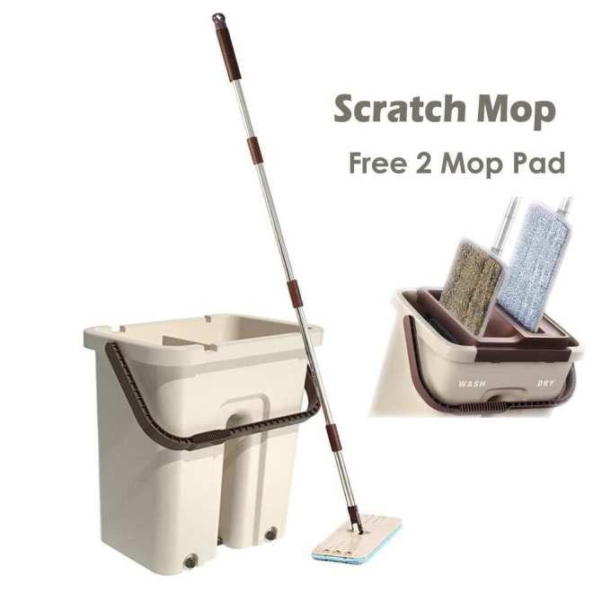 Bộ Chổi Lau Nhà 360 Độ Cao Cấp Mặt Lau Hình Chữ Nhật Tặng Kèm Bông Lau - Loại Tốt