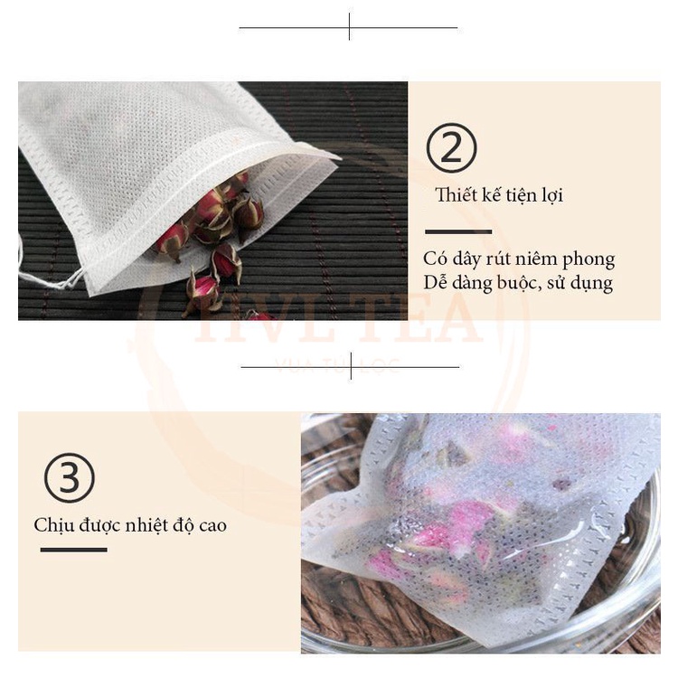 Túi lọc trà, cà phê, thảo dược, thực phẩm có dây buộc, an toàn bằng vải không dệt Có Kiểm Định - HVL TEA