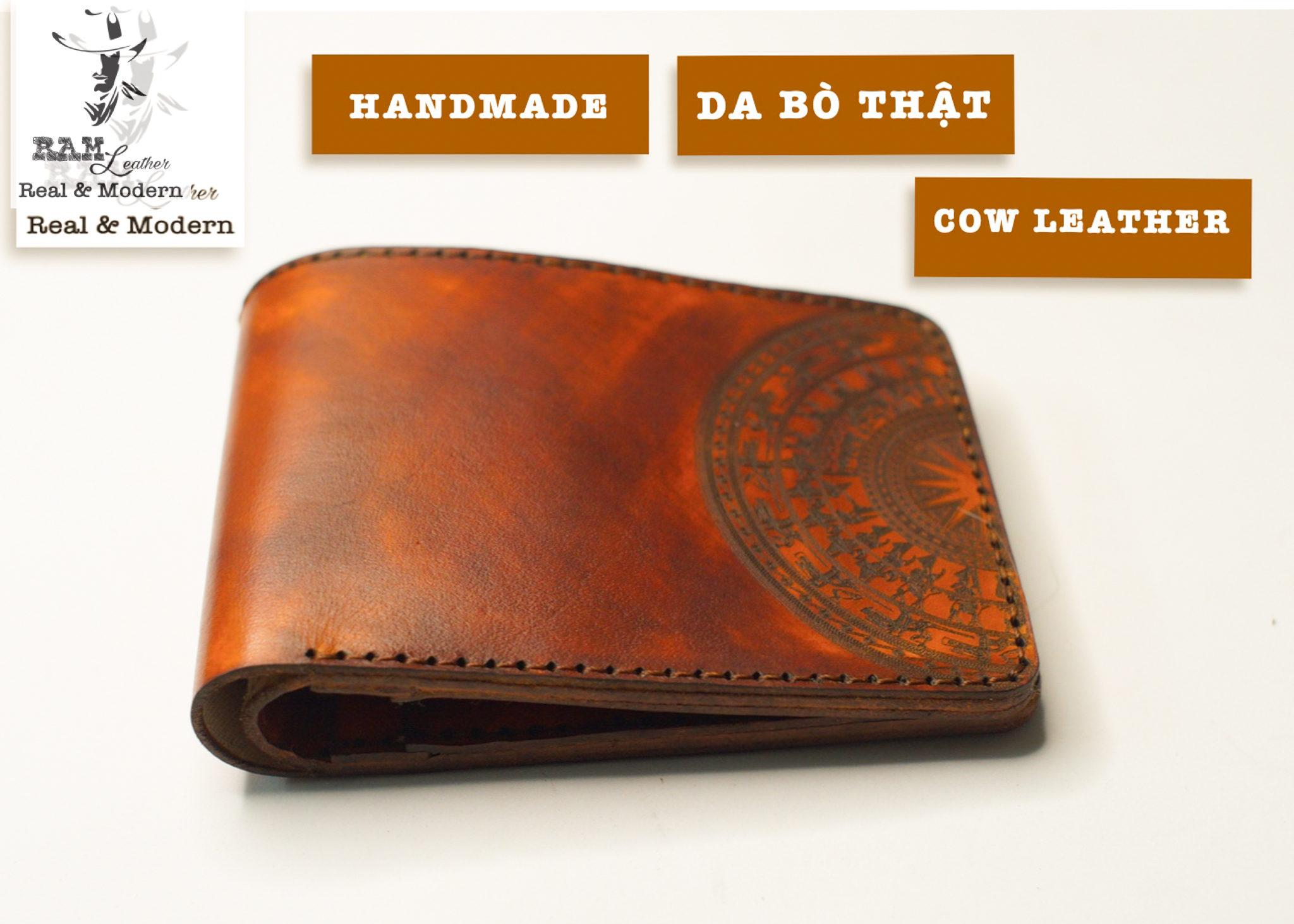 VÍ RAM TRỐNG ĐỒNG DÁNG NGANG LIGHTBROWN (DA BÒ THUỘC THẢO MỘC VEGTAN WALLET)