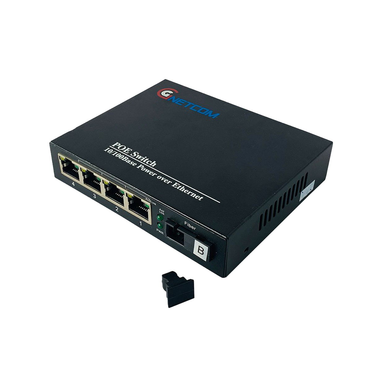 Bộ chuyển đổi quang điện POE 4xJ45 10/100M kèm cổng  SC 1 sợi GNETCOM GNC-6104FE-25B - Hàng Chính hãng