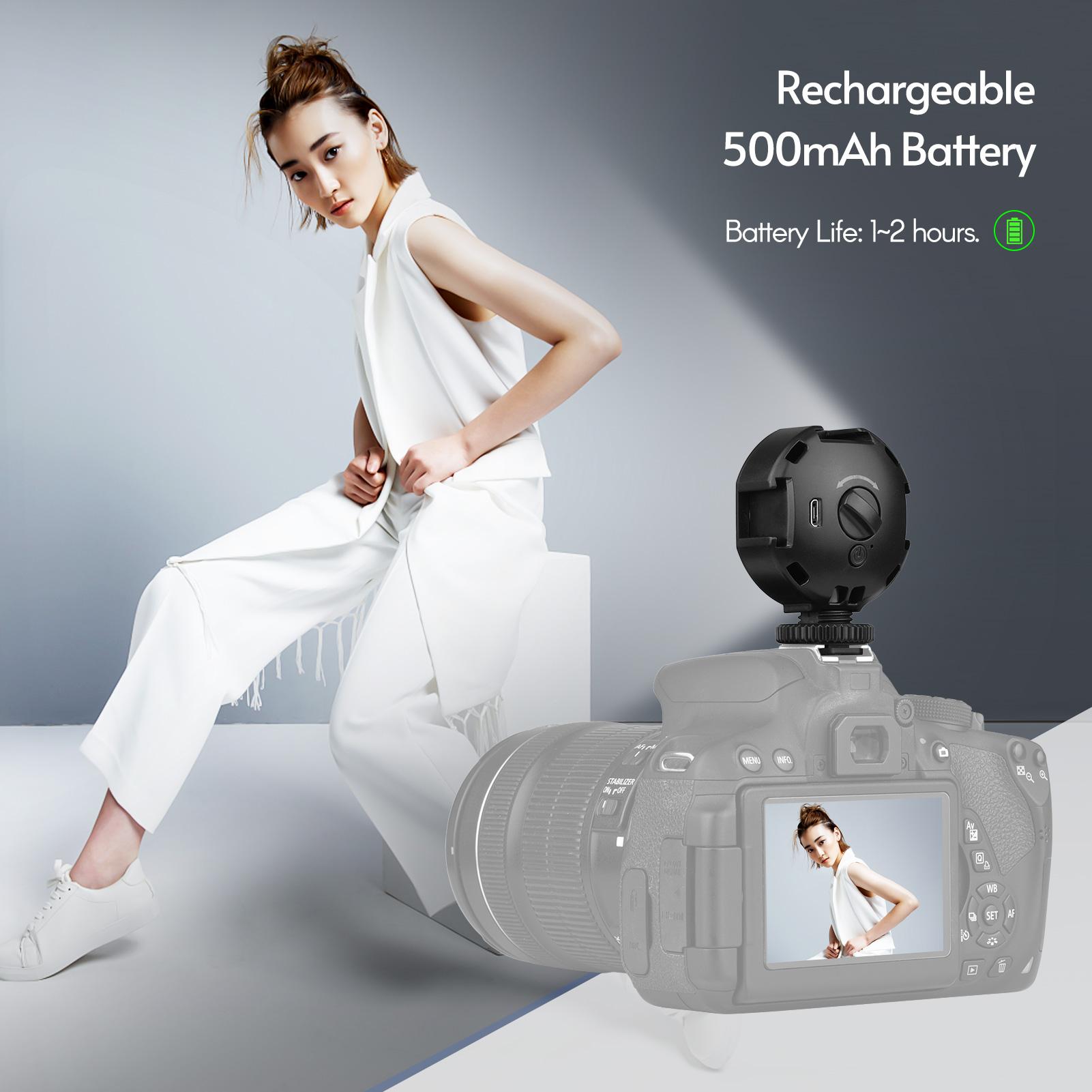 Đèn LED video mini 2W 3200K-6500K với ba đế gắn giày lạnh Giao diện 1/4 inch Tích hợp pin 500mAh cho video