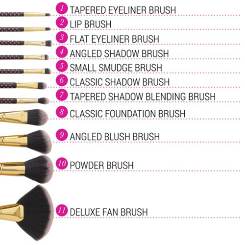 Bộ Cọ Trang Điểm 11 cây BH Cosmetics Pink - A - Dot 11 Piece Brush Set - Hồng Chấm Bi