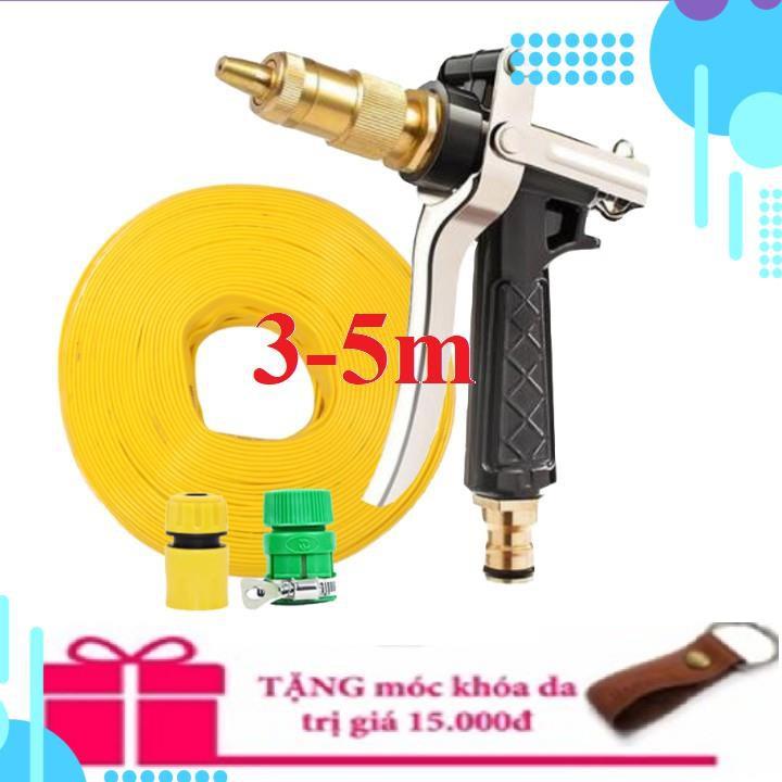 Bộ dây vòi xịt nước rửa xe,tưới cây ,tăng áp 3 lần,loại 3m,5m 206236 đầu đồng,cút,nối nhựa vàng+ móc khoá