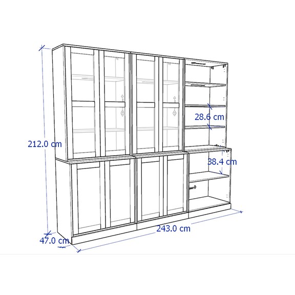 BODO, COMBO 3 Kệ trưng bày cửa kính STO_085, 243x47x212cm