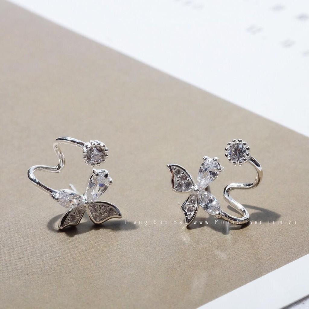 Bông tai bạc hình nơ đá kẹp vành