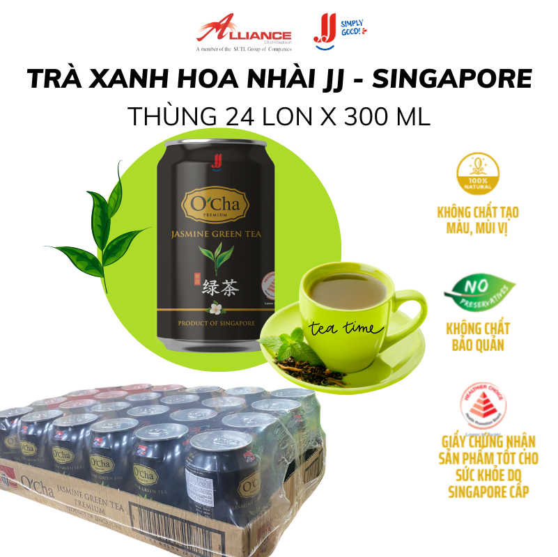 (Chính hãng) Thùng T rà Xanh Hoa Nhài JJ (24 Lon x 300ml) - Thương hiệu Singapore