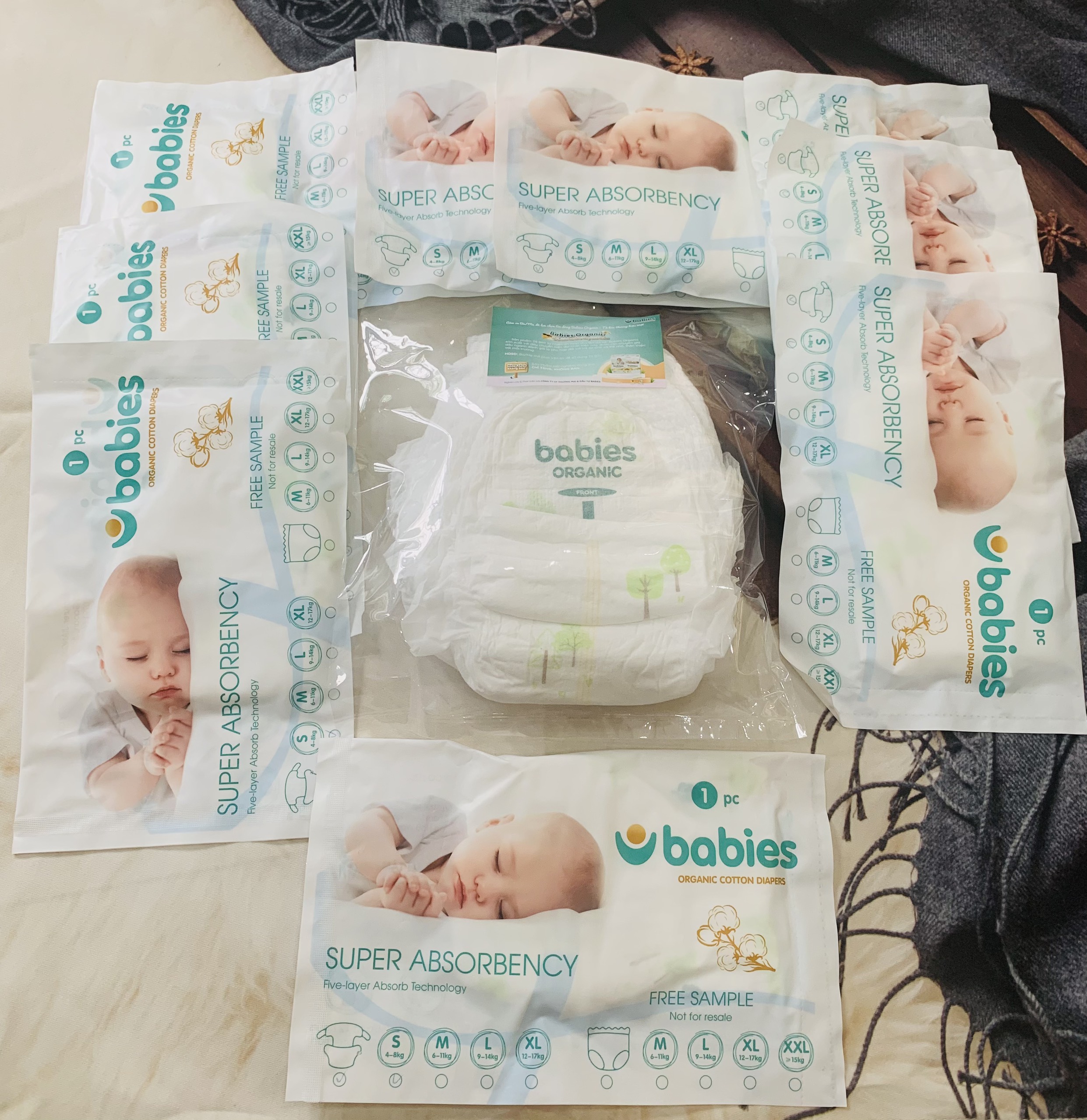 Bỉm Dùng Thử BABIES ORGANIC Size S66/M54/M56/L50/XL46 Tinh Chất Lô Hội, Siêu Mỏng, Thấm Hút Nhanh, Thương Hiệu Việt Nam