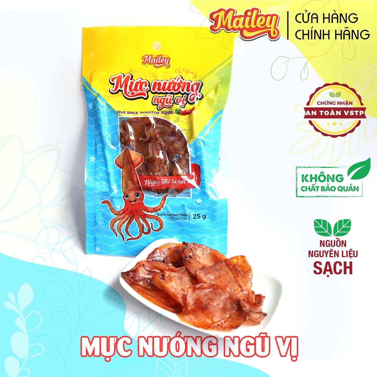 Mực nướng ngũ vị ăn liền Mailey gói 25G