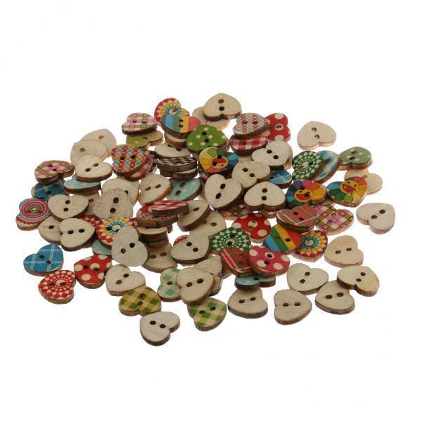 2-4pack 100pcs Heart Shaped Painted 2 Hole Wood Buttons 15mm for Sewing