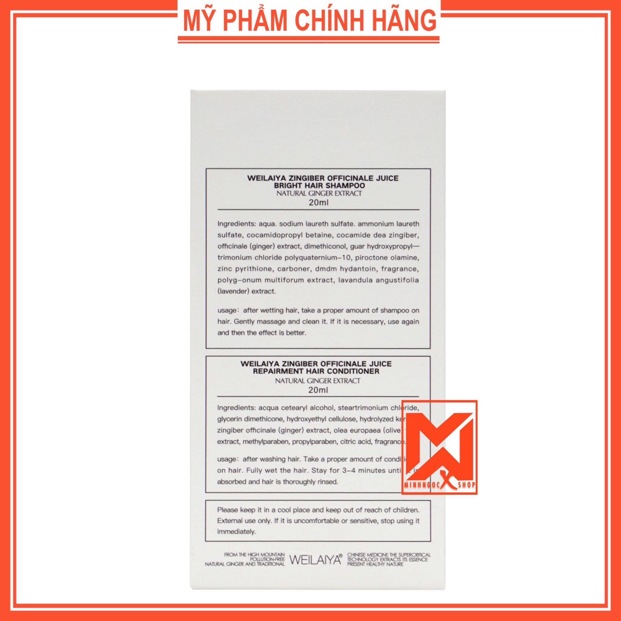 Set mini dầu gội xả gừng hà thủ ô WEILAIYA, gội xả gừng nâu 20ml