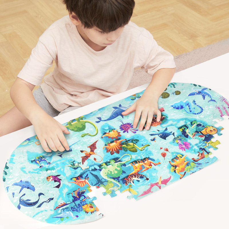 Bộ xếp hình hộp tròn mẫu khủng long 116 mảnh chính hãng TOI Dinosaur Puzzle 116 piéces dành cho bé từ 5 tuổi