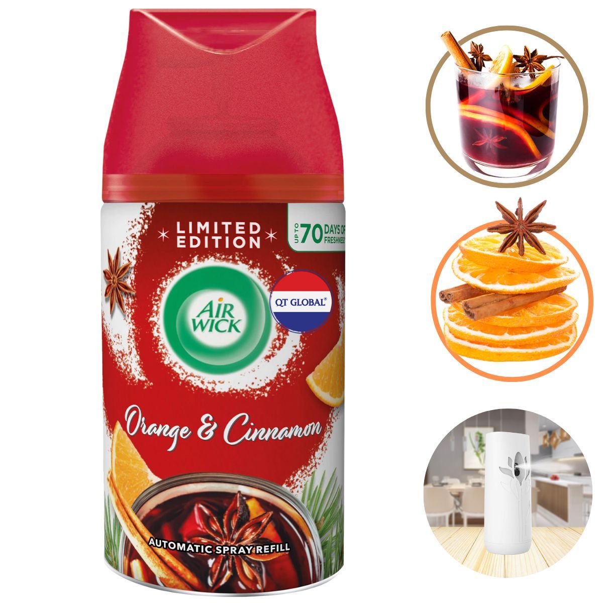 Bình xịt thơm phòng Air Wick Orange &amp; Cinnamon 250ml QT09426 - hương cam, quế