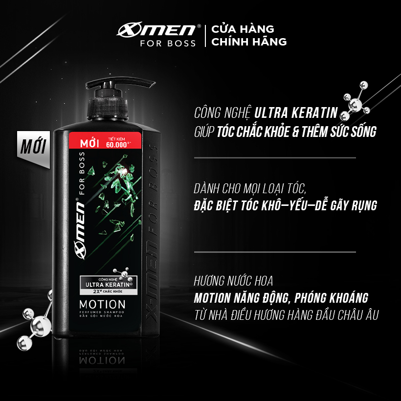 Dầu gội nước hoa X-Men For Boss Motion - Mùi hương năng động phóng khoáng 650g