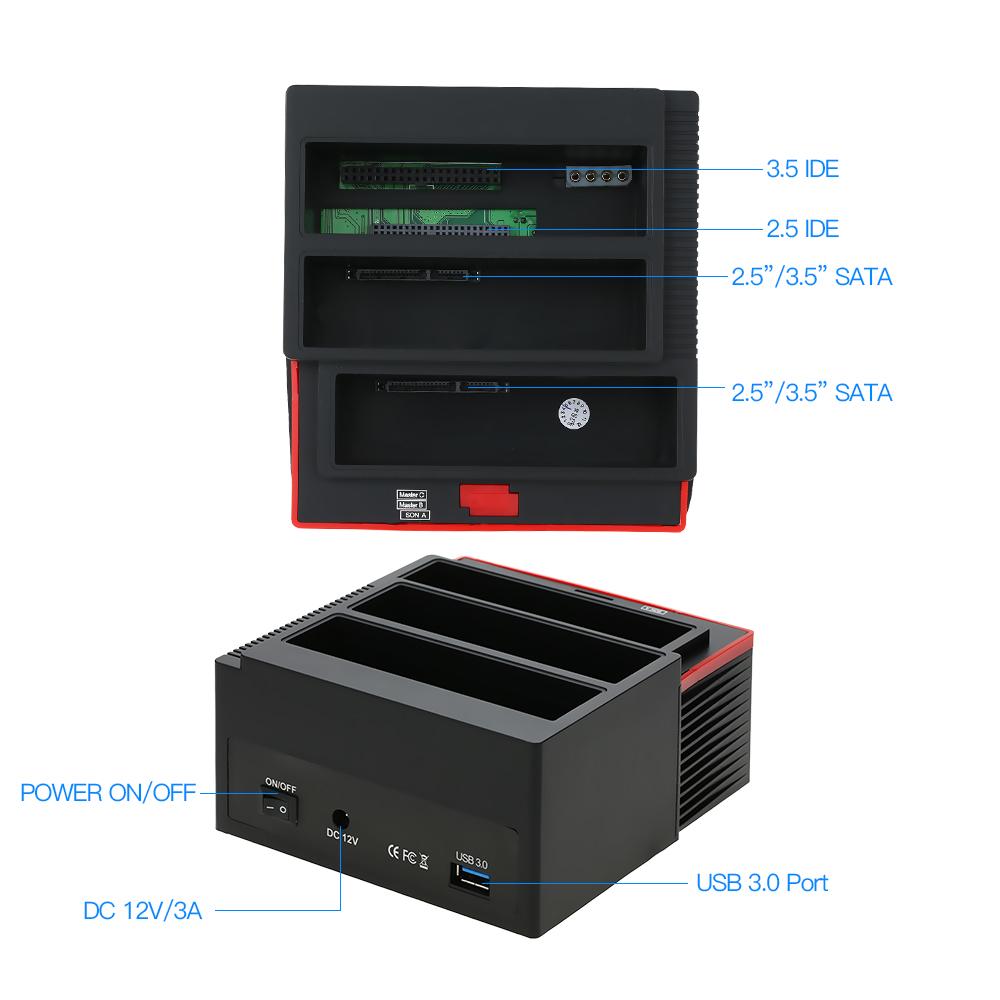 Đế đĩa cứng Đa chức năng 2,5 / 3,5 "IDE & SATA USB 3.0 Ổ cứng HDD Ổ cắm ba-ngăn