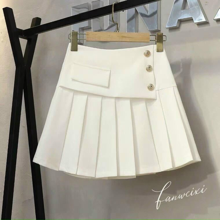 Chân váy tennis xếp ly lưng cao đính khuy dáng ngắn xoè trẻ trung phong cách Hàn Quốc - CV17