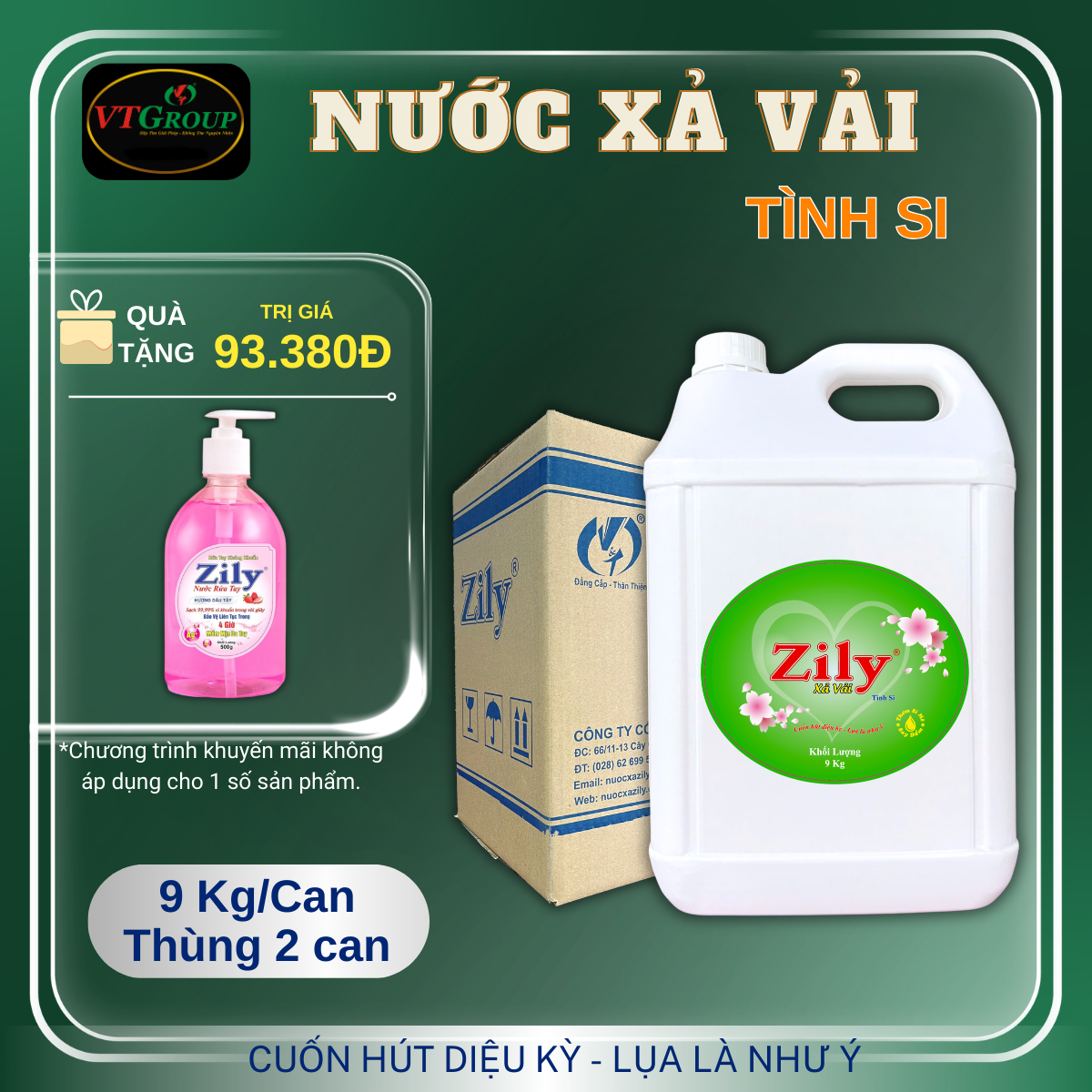 Nước Xả Vải Zily Can 9Kg (2 Can/Thùng) - Tặng 1 Chai Nước Rửa Tay Zily 500Gr