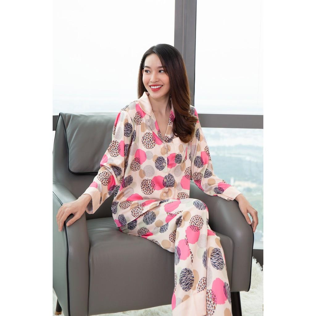 Đồ ngủ nữ pyjama tay dài quần dài freesize HW1008 đồ mặc nhà đẹp lụa Pháp cao cấp, mềm mịn - RELAX