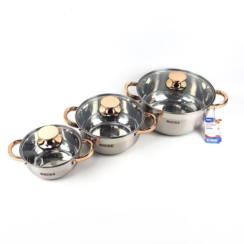 Bộ Nồi Inox 3 Đáy MATIKA MTK-C3 16, 20, 24 cm, Hàng Chính Hãng