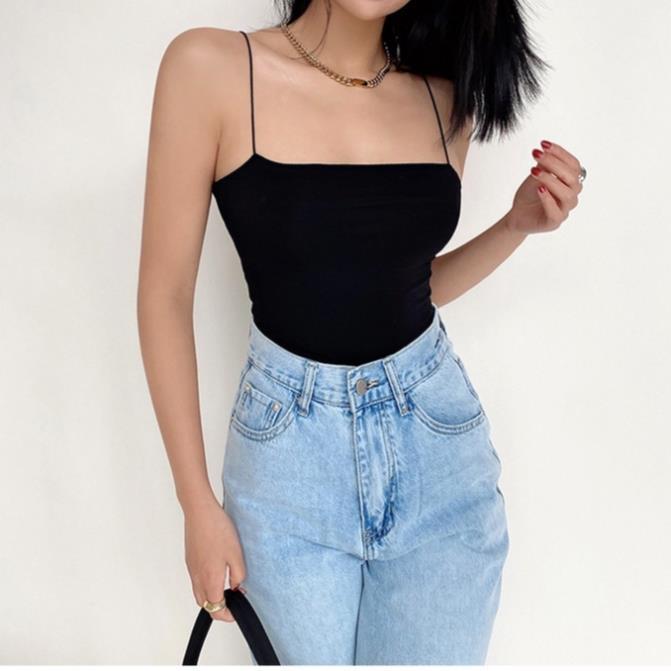 Áo 2 Dây Cotton Croptop Sợi Bún cotton co giãn 4 chiều hút mồ hôi dáng ôm thoáng mát 2 màu đen trắng
