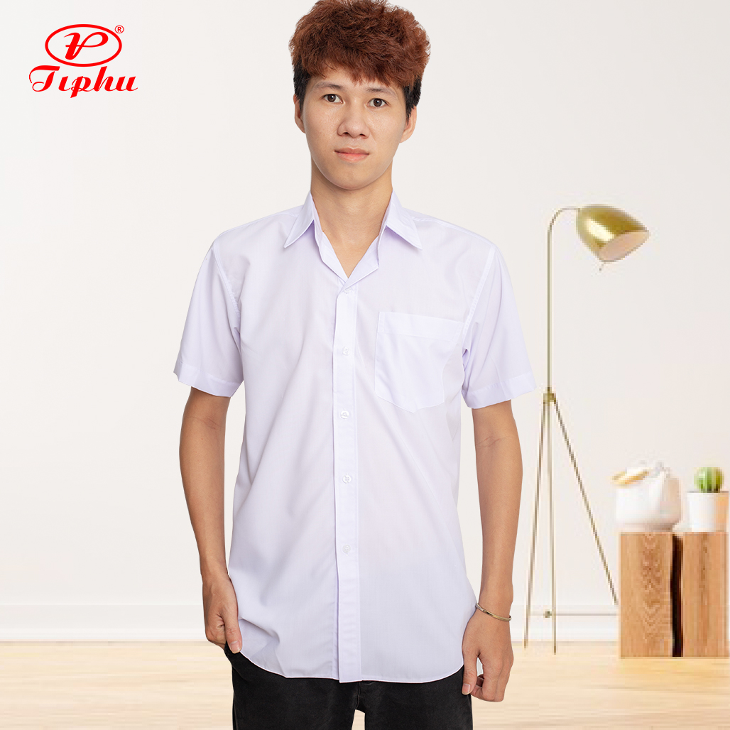 Áo Sơ Mi Trắng Tay Dài, Đồng Phục Học Sinh Nam, Chất Vải Kt Silk Mềm Mại, Size Từ 20 - 95Kg - Tay Ngắn - Số 70 40 - 45Kg