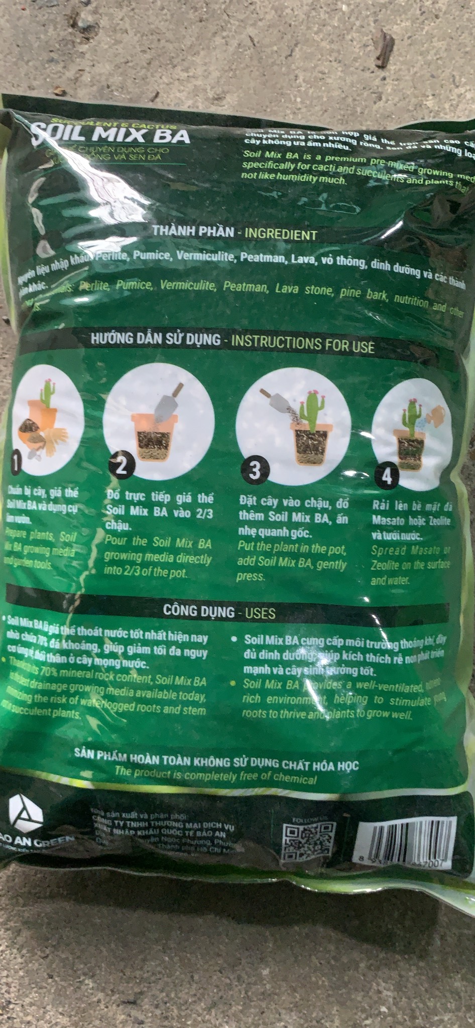Giá thể sen đá, xương rồng Soil Mix BA trộn sẵn 6,5dm3