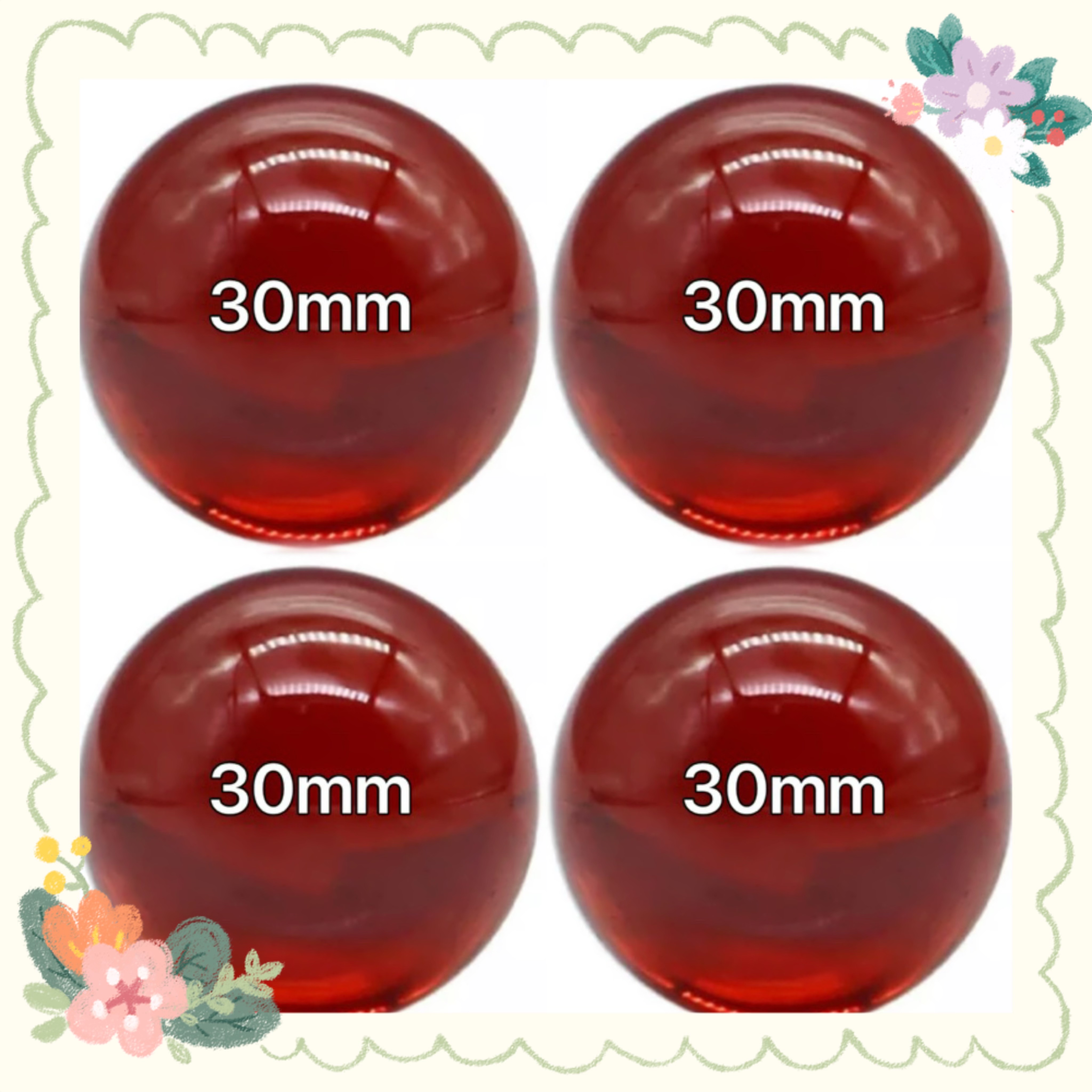 4 viên 30mm bi thuỷ tinh màu đỏ trong suốt - bi trang trí và phong thuỷ