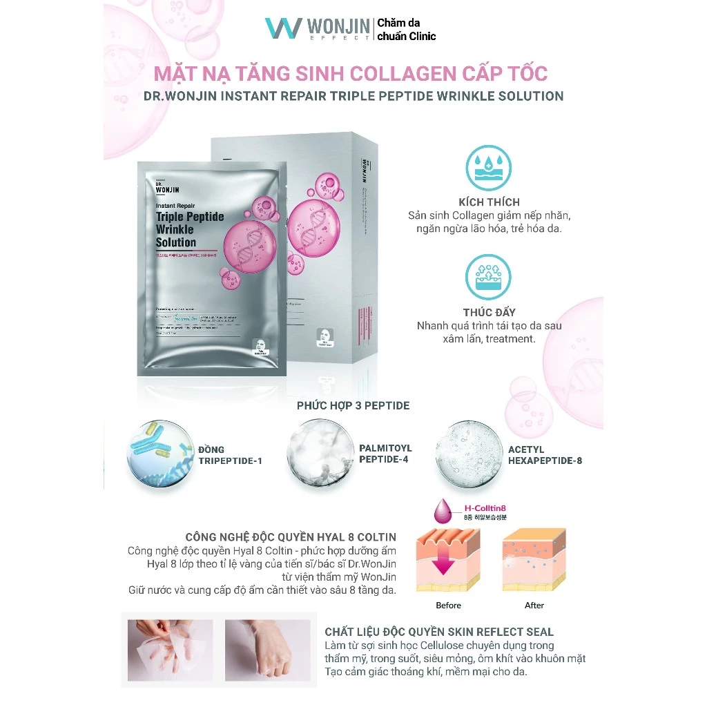 Combo 10 Mặt Nạ Tăng Sinh Collagen Cấp Tốc Dr.WonJin Instant Repair Triple Peptide Wrinkle Solution Mask 30g x10