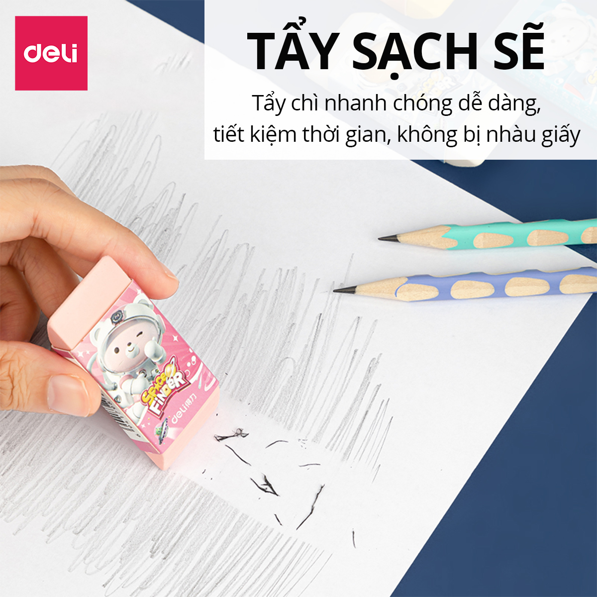 Gôm Tẩy Chì 2B Deli - Hình Gấu Phi Hành Gia Ít Vụn Tẩy Sạch Màu Sắc Cho Học Sinh Văn Phòng - VP116