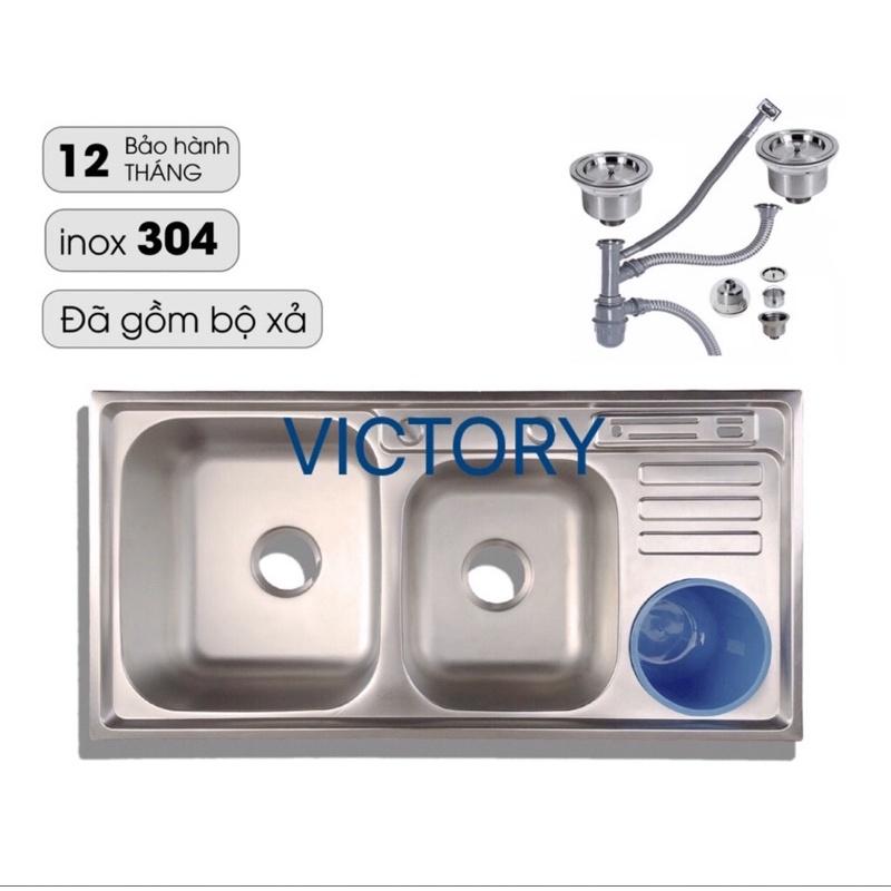 Chậu Rửa Bát INOX 304 Hai Hố Có Hố Rác VICTORY