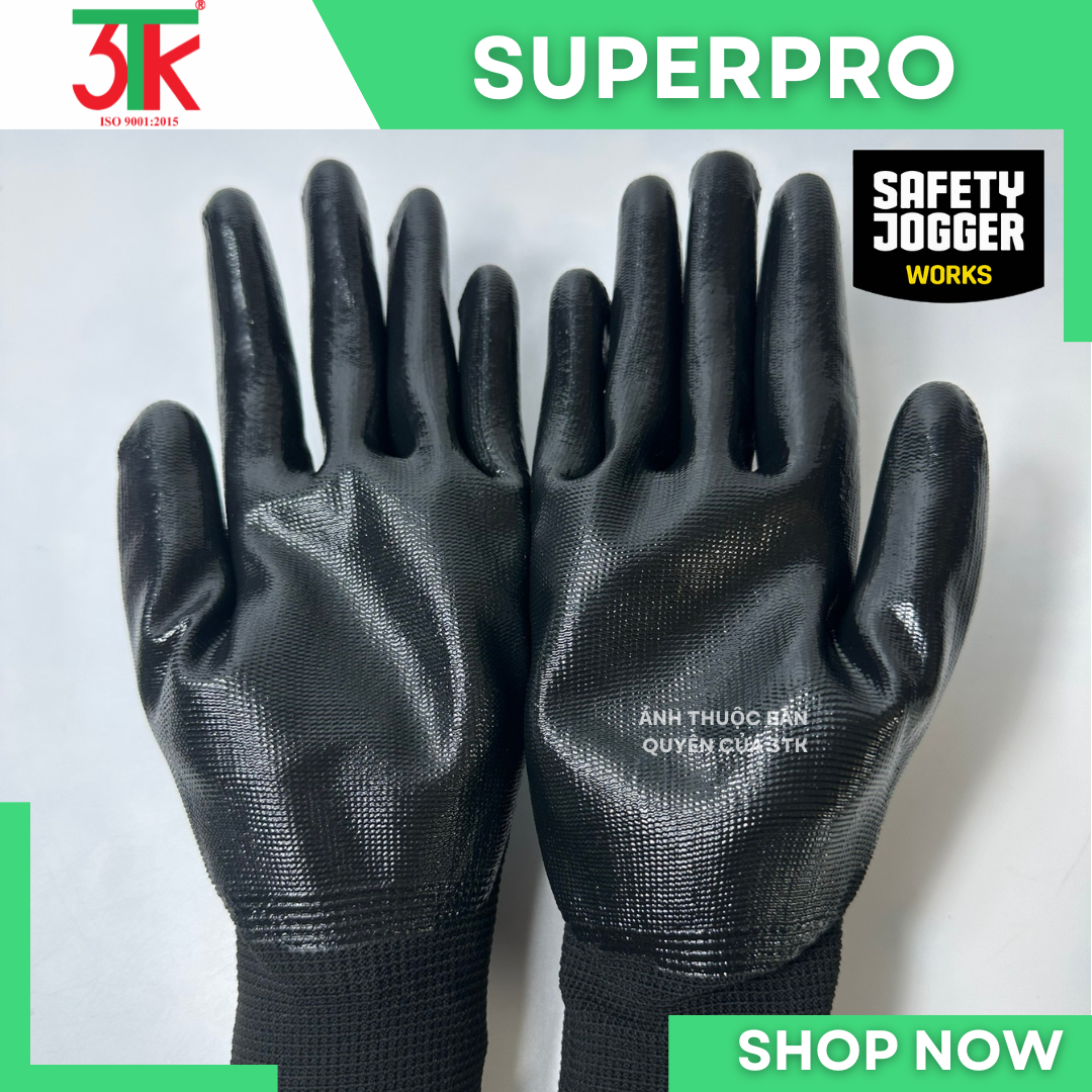 Găng tay chống dầu Safety Jogger SUPERPRO Đa năng, Phủ nitrile, Bao ôm tay thoáng khí, Chống trơn trượt, Cơ khí