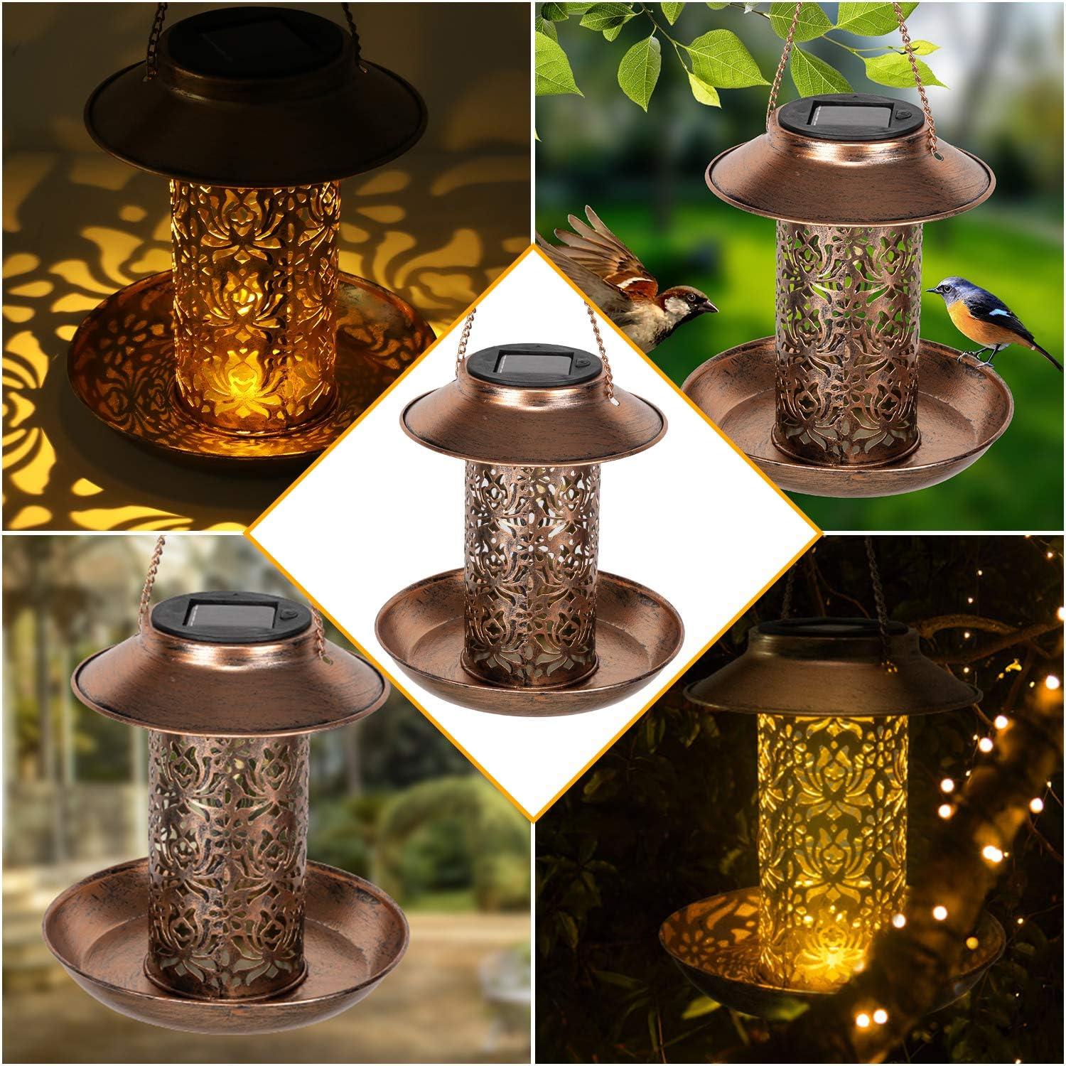 Máy nạp năng lượng mặt trời trang trí bảng kim loại treo nhà chim với đèn ăn cho chim hoang dã