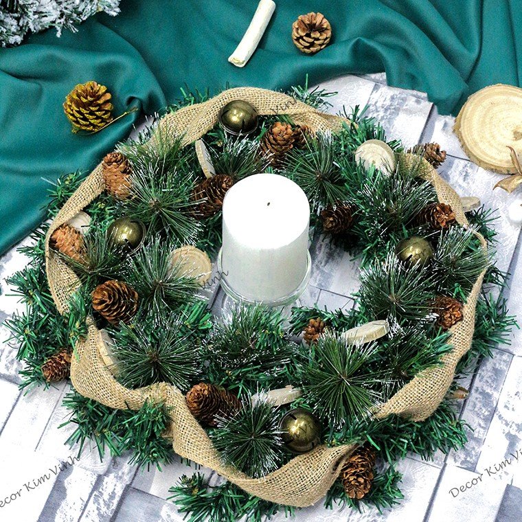 Vòng Tròn Nến Giáng Sinh DN142 40cm Vòng Nến Vintage Trang Trí Noel