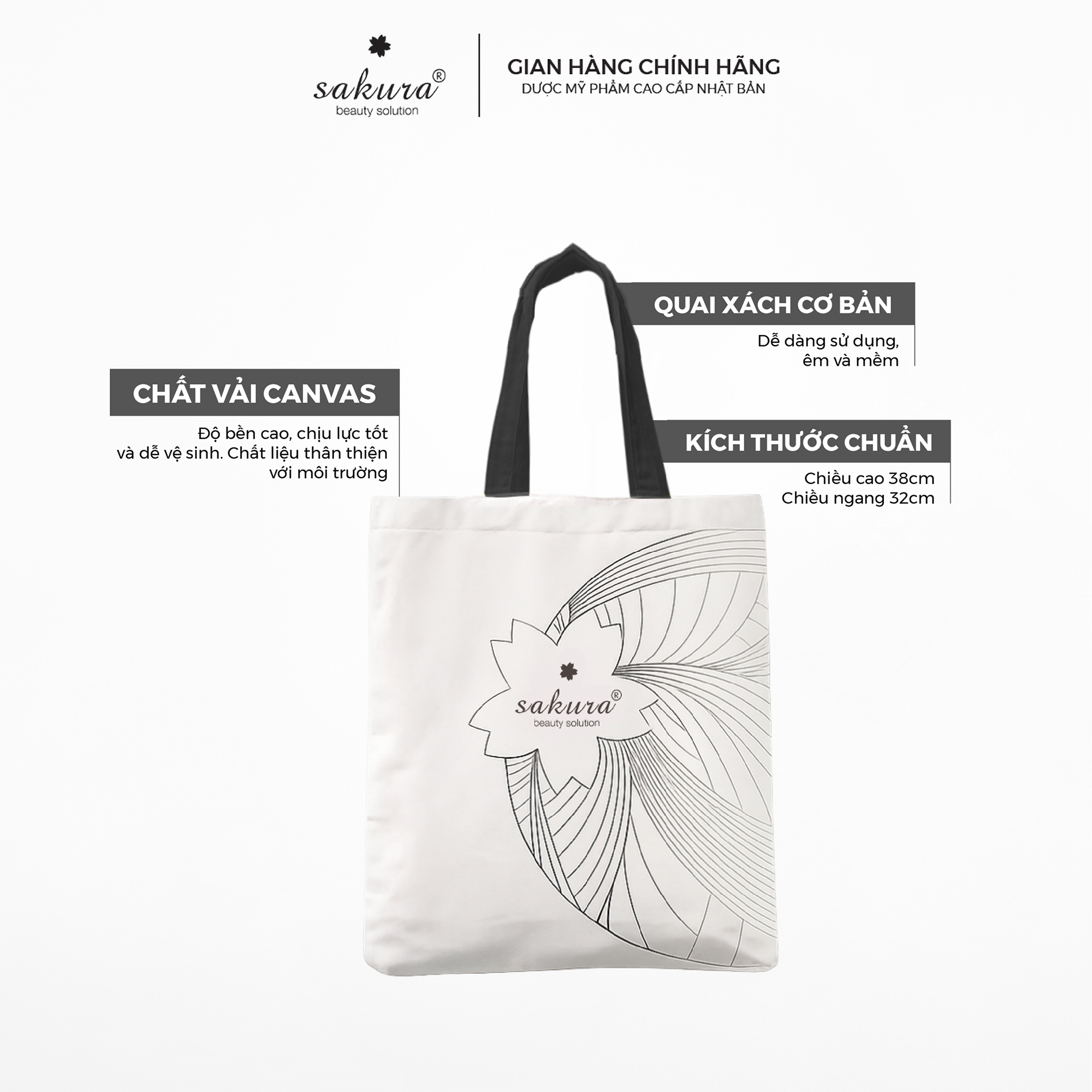 Túi Tote Canvas Sakura Thời Trang Tiện Lợi Kích Thước 38x32cm