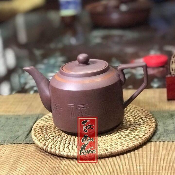 Ấm Trà Đạo Tử Sa Bát Tràng Khắc Phúc Lộc Thọ Dáng Hán Đạc Dung Tích 450ml  ABTTH 11