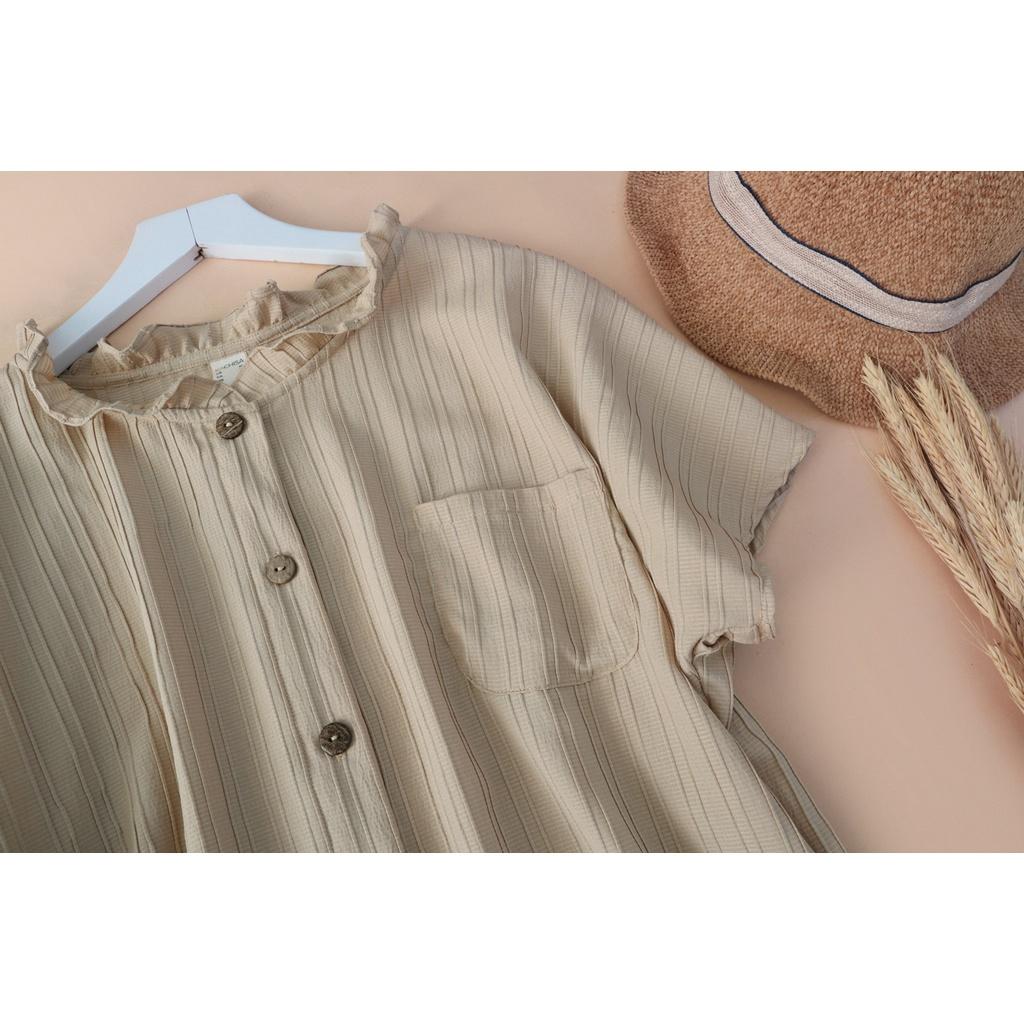 Áo cổ bèo sọc gân KACHISA màu nude