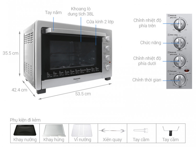 Thông số kỹ thuật Lò nướng Panasonic NB-H3800SRA 38 lít