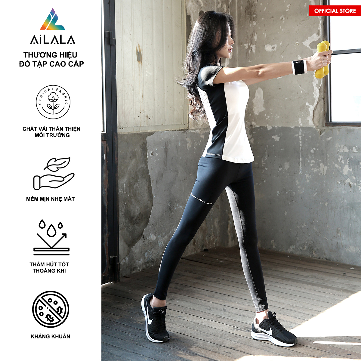 Bộ quần áo thể thao nữ AiLALA HK27, Đồ tập Yoga Gym Pilates, chất vải Hi-tech cao cấp