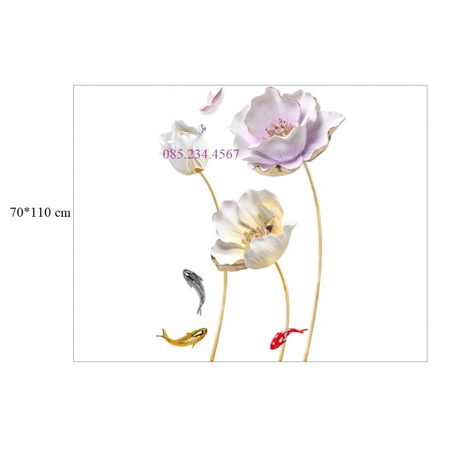 Decal dán tường HOA TÍM CÁNH MỎNG 3D SIÊU HOT