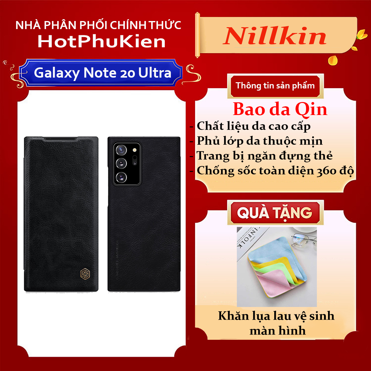 Case bao da leather chống sốc cho Samsung Galaxy Note 20 Ultra hiệu Nillkin Qin (Chất liệu da cao cấp, có ngăn đựng thẻ, mặt da siêu mềm mịn) - hàng nhập khẩu