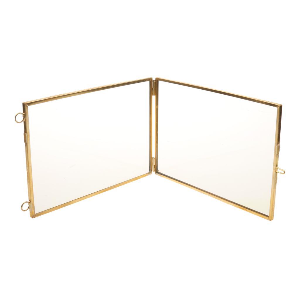 2x Antique Brass Hanging Glass Float Portrait Photo Frames 5x7 inch+4x6 inch