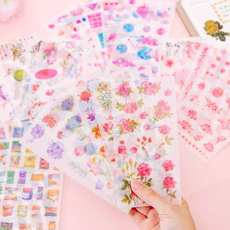 Bộ 6 sticker dán hoa, động vật, hoạt hình tổng hợp nguồn hàng buôn sỉ