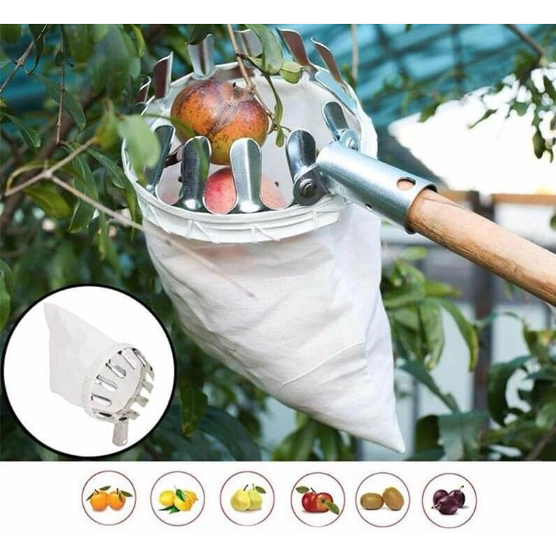 Vợt hái trái cây trên cao, Dụng cụ hái quả trên cao đa năng kèm túi vải.