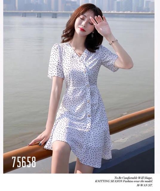 Đầm xoè lụa bi phối nút Siêu Kute ( Có size M/L/XL/2XL đến 70Kg MMR